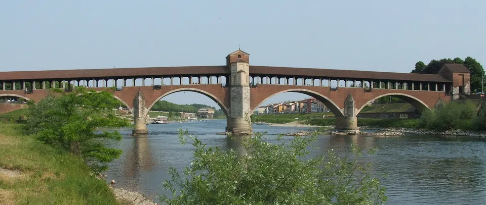 Pavia, Italy - Covered bridge on Ticino river