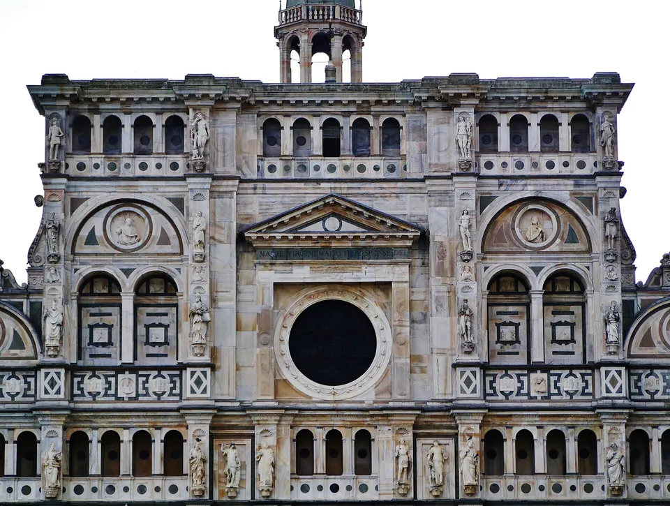 Gable of the Carthusian Monastery Church of Pavia, Certosa di Pavia, Province of Pavia, Region of Lombardy, Italy